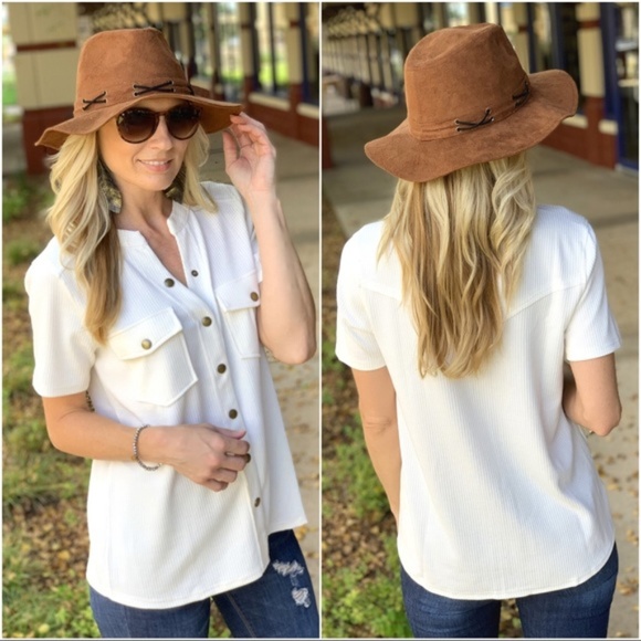 LAST ONE! Just Take A Look Button Down Top-Ivory - Picture 2 of 2